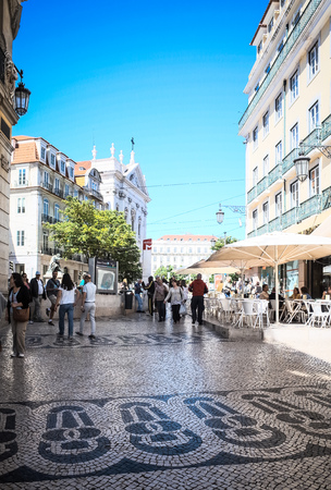 Lisbon, Portugal.- May 11: Traditional old buildings on May 11, 2014. Beautiful street view of historic architectural in Lisbon, Portugal, Europeのeditorial素材