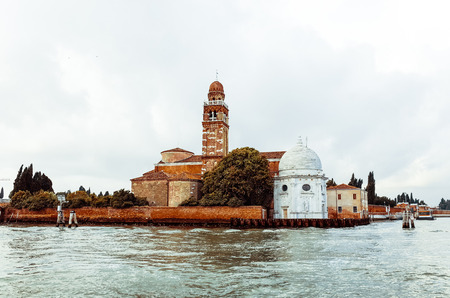 Beautiful view of water street and old buildings in Venice, ITALYの写真素材