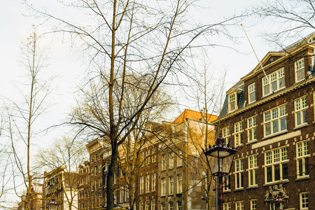Beautiful street view of Traditional old buildings in Amsterdam, the Netherlands, Europeの写真素材