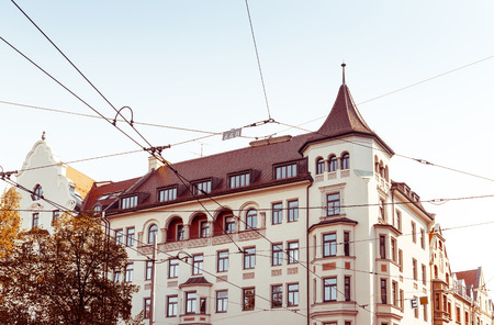 Traditional street view of old buildings in Munich, Bavaria, Germanyのeditorial素材