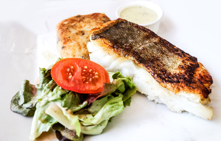 grilled seafood and vegetables-french cuisine dish with many vegetables