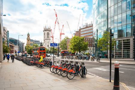 LONDON, UNITED KINGDOM - June 21, 2016. Beautiful street view of business modern buildings in London, England, UKのeditorial素材