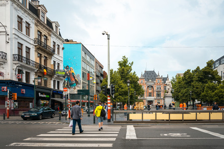 BRUSSELS, BELGIUM - June 16, 2016. Street view of old town in Brussels city, with a population of over 1.8 million, the largest in Belgium.のeditorial素材