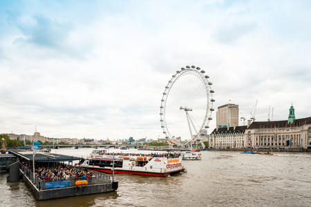 LONDON, UNITED KINGDOM - June 21, 2016. Street view of  London Eye and River Thames London, United Kingdomのeditorial素材