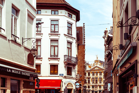 BRUSSELS, BELGIUM - June 16, 2016. Street view of old town in Brussels city, with a population of over 1.8 million, the largest in Belgium.のeditorial素材