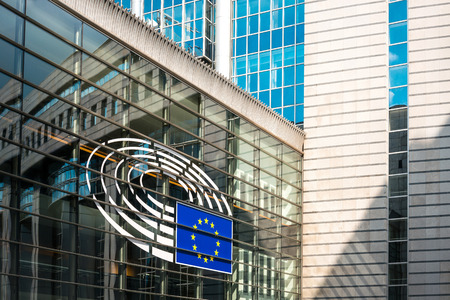 BRUSSELS, BELGIUM - June 16, 2016 : Exterior of the building of the European Parliament in Brussels, Belgium. it exercises the legislative function of the EU.June 16, 2016, BRUSSELS, BELGIUMのeditorial素材