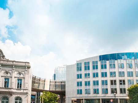 BRUSSELS, BELGIUM - June 16, 2016 : Exterior of the building of the European Parliament in Brussels, Belgium. it exercises the legislative function of the EU.June 16, 2016, BRUSSELS, BELGIUMのeditorial素材