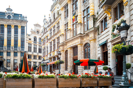 BRUSSELS, BELGIUM - June 16, 2016. Street view of Buildings around city night, one of the most popular tourist destinations in brussel, Belgium.のeditorial素材