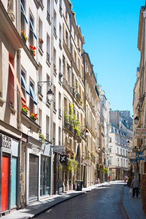 PARIS, FRANCE - July 17 : Tourists on foot Graben Street view around Paris city. Paris is the capital and most populous city of France.July 17, 2016, Paris, France.のeditorial素材