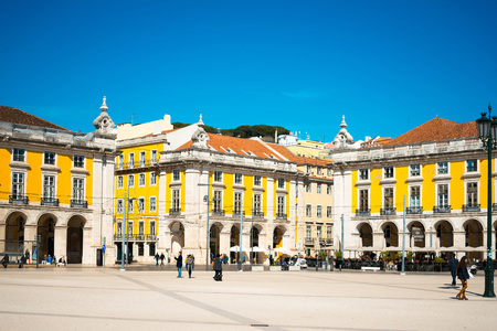 Lisbon, Portugal.- March 10: Traditional old buildings on March 10, 2016. Beautiful street view of historic architectural in Lisbon, Portugal, Europeのeditorial素材
