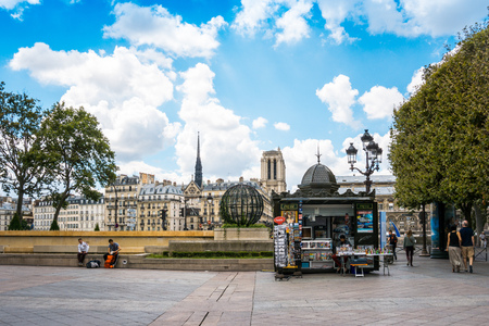 PARIS, FRANCE - July 31 : Tourists on foot Graben Street view around Paris city. Paris is the...