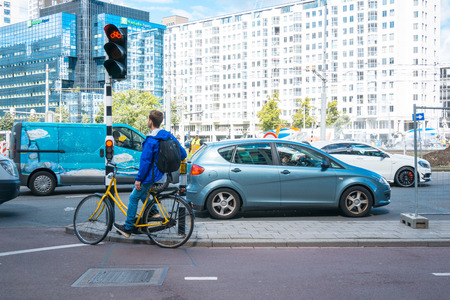 ROTTERDAM, Netherlands - August 10 : Street view of Downtown Rotterdam on August 10, 2016, in  Netherlands. Its history goes back to 1270 when a dam was constructed in the Rotte river by people settled around it for safety.のeditorial素材