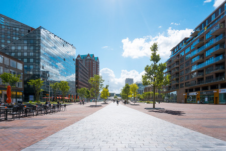 ROTTERDAM, Netherlands - August 10 : Street view of Downtown Rotterdam on August 10, 2016, in  Netherlands. Its history goes back to 1270 when a dam was constructed in the Rotte river by people settled around it for safety.のeditorial素材