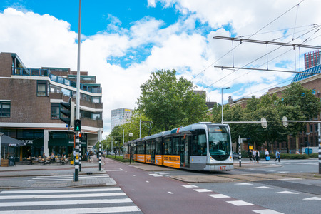 ROTTERDAM, Netherlands - August 10 : Street view of Downtown Rotterdam on August 10, 2016, in  Netherlands. Its history goes back to 1270 when a dam was constructed in the Rotte river by people settled around it for safety.のeditorial素材
