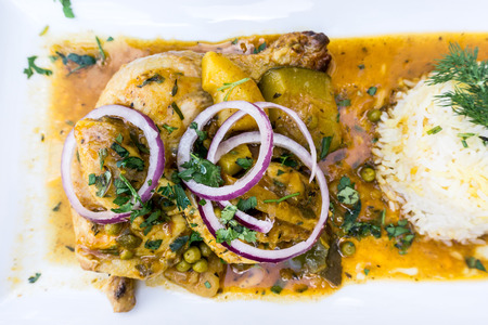 delicious chicken on white plateの写真素材