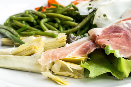 close up of tasty cold meats on the tableの写真素材