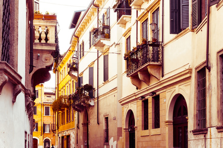 Beautiful street view of  Verona center which is a world heritage siteの写真素材