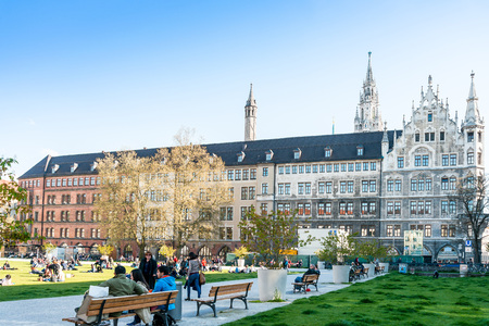MUNICH, GERMANY-April 29 : Street view of Tourists on foot Street in Downtown Munich on April 29 , 2016, in Munich, Germany.のeditorial素材