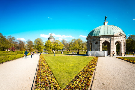 MUNICH, GERMANY-April 29: Street view of Tourists on foot Street in Downtown Munich on April 29 , 2016, in Munich, Germany.のeditorial素材