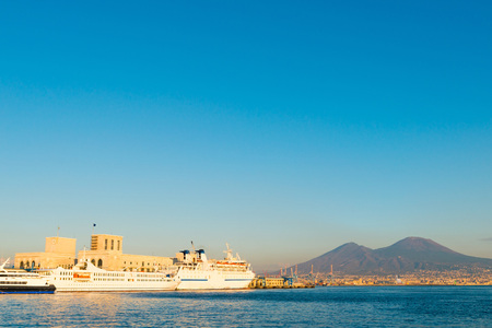 Street view of Naples harbor with boats, italy Europeの写真素材