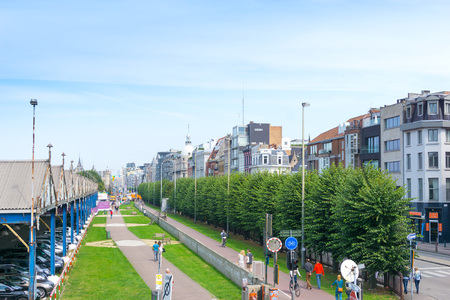 ANTWERP, BELGIUM - August 18, 2016. Beautiful street view of  Old town in Antwerp, Belgium, has long been an important city in the Low Countries, both economically and culturally.のeditorial素材