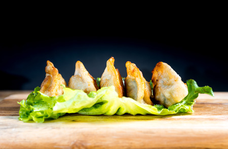 Chinese food Fried dumplings on plateの写真素材