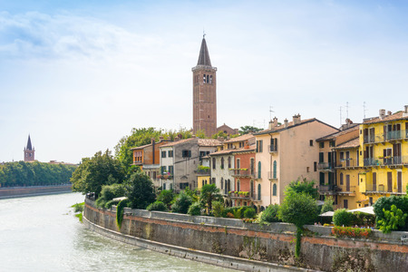 Beautiful street view of  Verona center which is a world heritage siteの写真素材