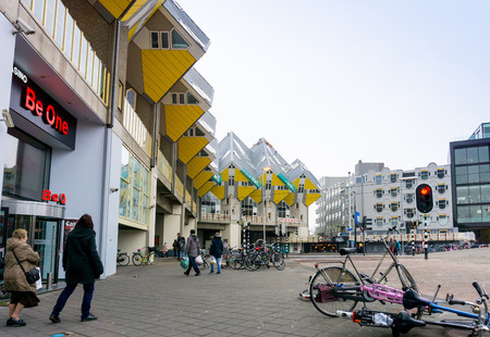 ROTTERDAM, Netherlands - November 12, 2016 : Cube houses Street view of Rotterdam City Netherlands. back to 1270 when a dam was constructed in the Rotte river by people settled around it for safety.のeditorial素材