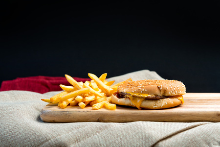 Cheese burger - American cheese burger with Golden French friesの写真素材
