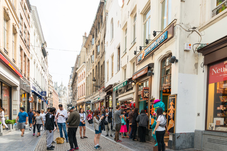 BRUSSELS, BELGIUM - June 8, 2016. Street view of old town in Brussels city, with a population of over 1.8 million, the largest in Belgium.のeditorial素材