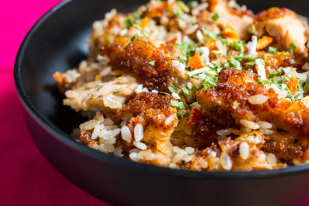 Homemade Chinese fried rice with chickenの写真素材