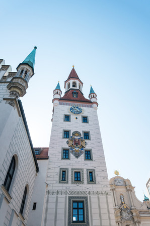 Traditional street view of old buildings in Munich, Bavaria, Germanyの写真素材