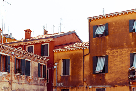 Traditional street view of old buildings in Venice, ITALYの写真素材