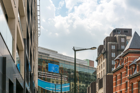 BRUSSELS, BELGIUM - June 16, 2016 : Exterior of the building of the European Parliament in Brussels, Belgium. it exercises the legislative function of the EU.June 16, 2016, BRUSSELS, BELGIUMのeditorial素材