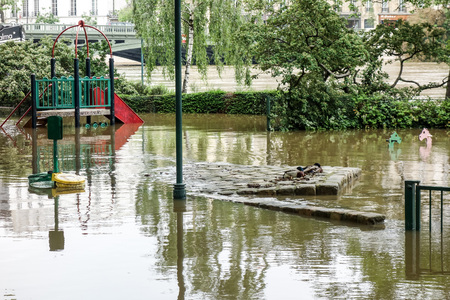 PARIS, FRANCE - June 4, 2016 : The worst floods in a century have hit Paris, with the Seine continue to rise at a peak of 6,5 meter. Paris, Franceのeditorial素材