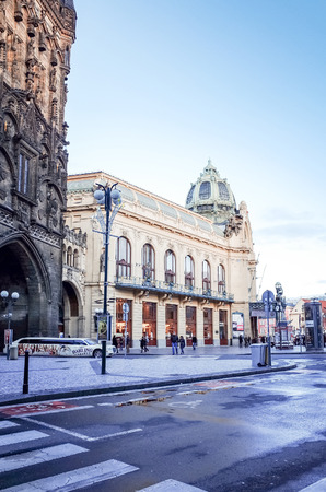 PRAGUE, CZECH REPUBLIC - DEC 23, 2014 : Beautiful street view of Traditional old buildings in Prague, Czech Republic. DEC 23, 2014 in PRAGUEのeditorial素材