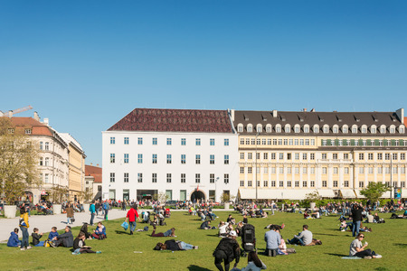 MUNICH, GERMANY-April 29,2016: Street view of Tourists on foot Street in Downtown Munich on April 29,2016, in Munich, Germany.のeditorial素材