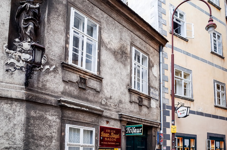 PRAGUE, CZECH REPUBLIC - DEC 23, 2014 : Beautiful street view of Traditional old buildings in Prague, Czech Republic. DEC 23, 2014 in PRAGUEのeditorial素材