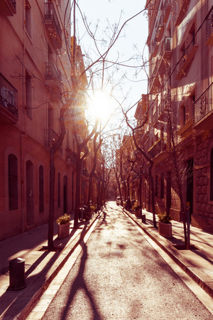Cityscape in Barcelona Europe - street view of Old town in Barcelona, Spainの写真素材