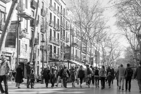 BARCELONA SPAIN - February 9, 2017: street view of Old town in Barcelona, is the capital city of the autonomous community of Catalonia in the Kingdom of Spain,February 9, 2017 in Barcelona Spain.のeditorial素材