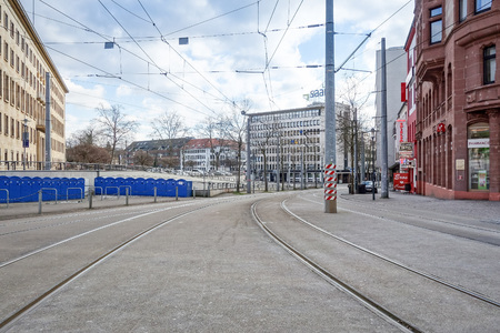 SAARBRUCKEN, GERMANY - January 17, 2017: street view of Saarbrucken, is the capital and largest city of the state of Saarland. January 17, 2017 in Saarbrucken, Germanyのeditorial素材