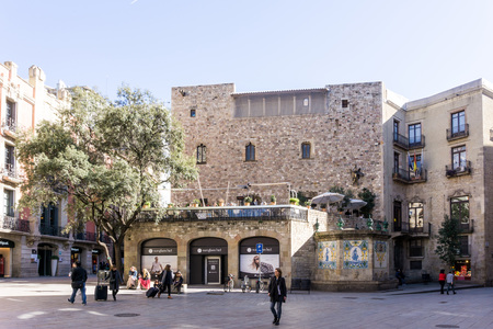 BARCELONA SPAIN - February 9, 2017: street view of Old town in Barcelona, is the capital city of the autonomous community of Catalonia in the Kingdom of Spain,February 9, 2017 in Barcelona Spain.のeditorial素材