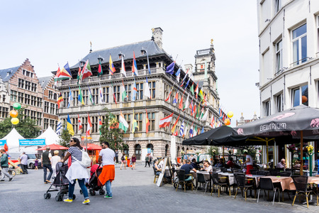 ANTWERP, BELGIUM - August 18, 2016. Beautiful street view of  Old town in Antwerp, Belgium, has long been an important city in the Low Countries, both economically and culturally.のeditorial素材