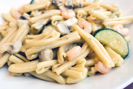 Pasta with Shrimp Dinner Dish on a the tableの写真素材