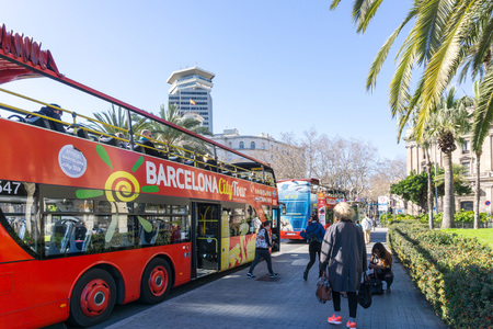 BARCELONA SPAIN - February 9, 2017: street view of Old town in Barcelona, is the capital city of the autonomous community of Catalonia in the Kingdom of Spain,February 9, 2017 in Barcelona Spain.のeditorial素材