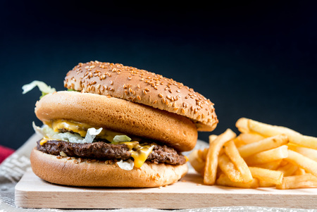 Cheese burger - American cheese burger with Golden French fries