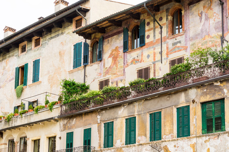 Beautiful street view of  Verona center which is a world heritage siteの写真素材