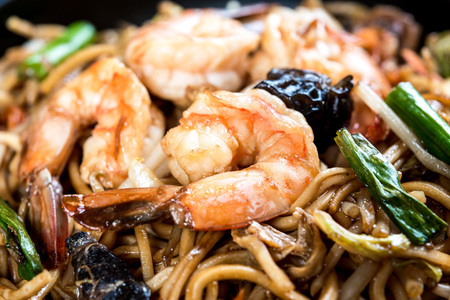 fried noodle asian food on the tableの写真素材