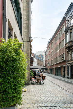 BRUSSELS, BELGIUM - June 8, 2016. Street view of old town in Brussels city, with a population of over 1.8 million, the largest in Belgium.のeditorial素材