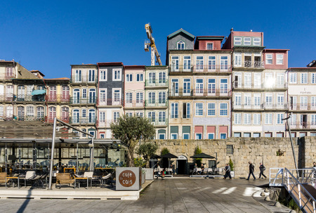 PORTO, PORTUGAL - November 17, 2016. Street view of Open-air cafes in Porto, Portugal, Europe, is the second largest city in Portugal, has a population of 1.4 million.のeditorial素材